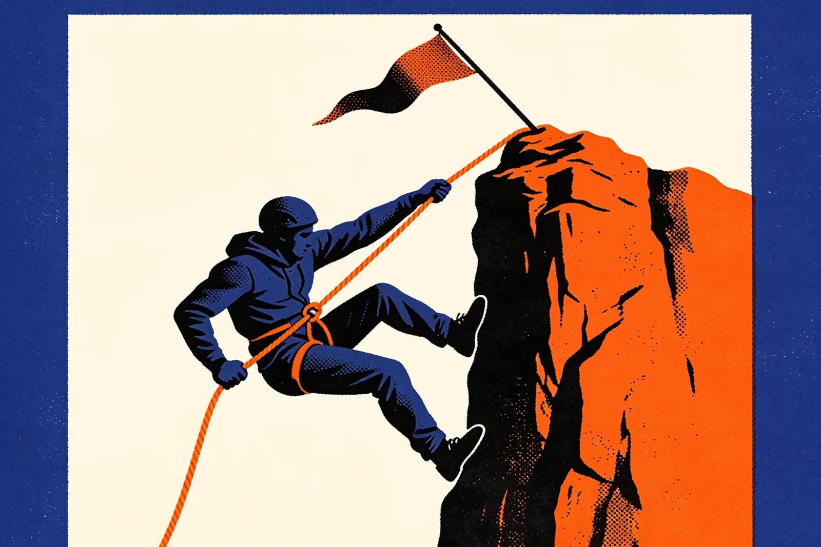 Climber hauling up a cliff on a rope to replant a fallen flag, illustrating recovering lost rankings